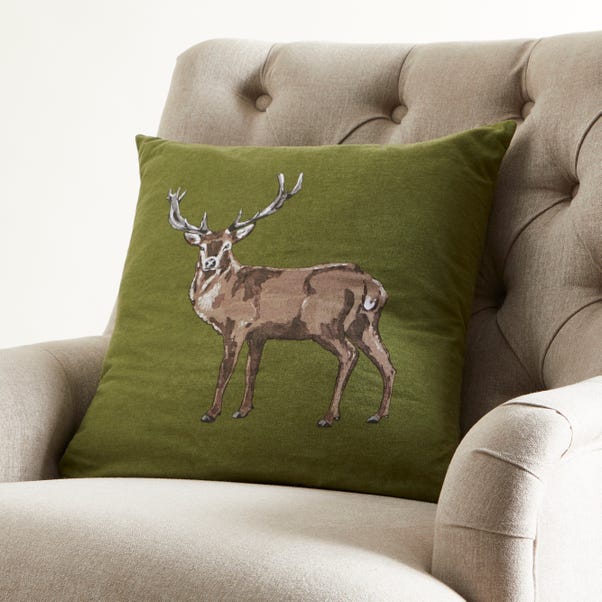 Brushed Cotton Stag Cushion Olive undefined