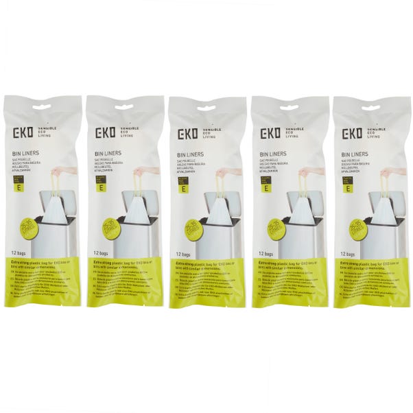 EKO Size E Bin Bags 25-35L, 5 x Rolls of 12 Bags White