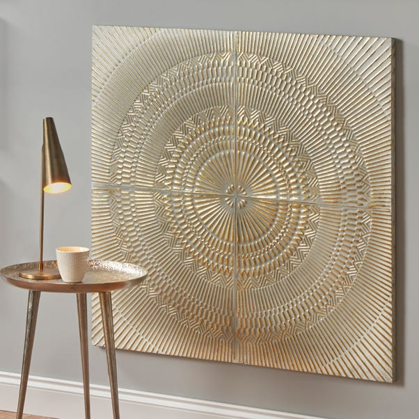 Antiqued White and Gold Textured Metal Wall Art Gold