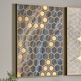 Black Marble Canvas Print With Gold Geo Pattern