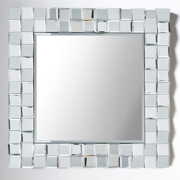 Mirrored Glass Tile Square Wall Mirror, 65cm Silver