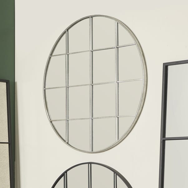 16 Pane Round Wall Mirror, 100cm Silver