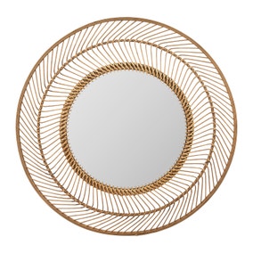 Bamboo Large Round Wall Mirror, 90cm