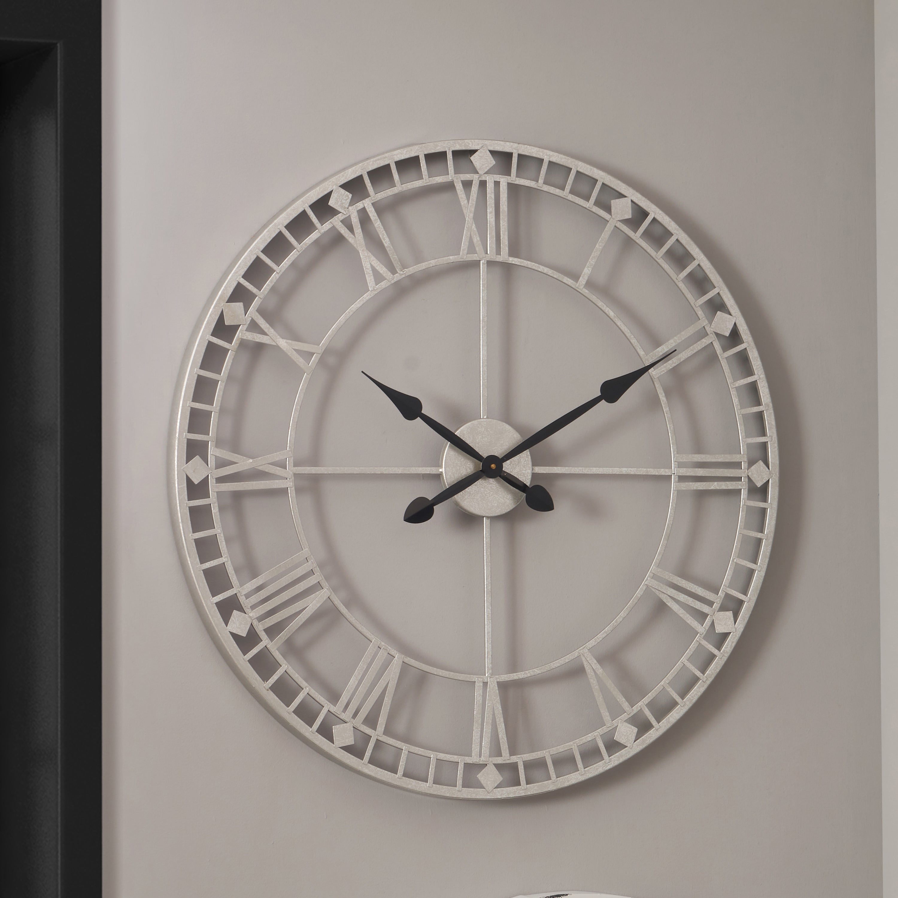 Photos - Wall Clock Round Metal   80cm Antique Silver 