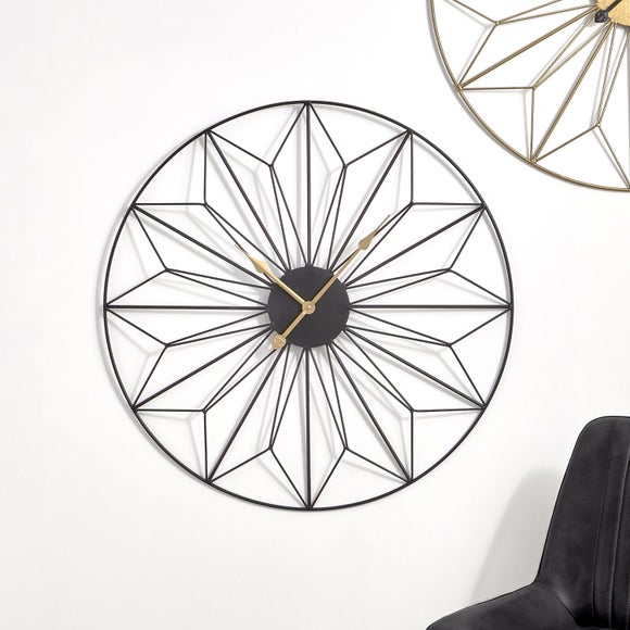 Photos - Wall Clock A&D Black and Gold Geo  