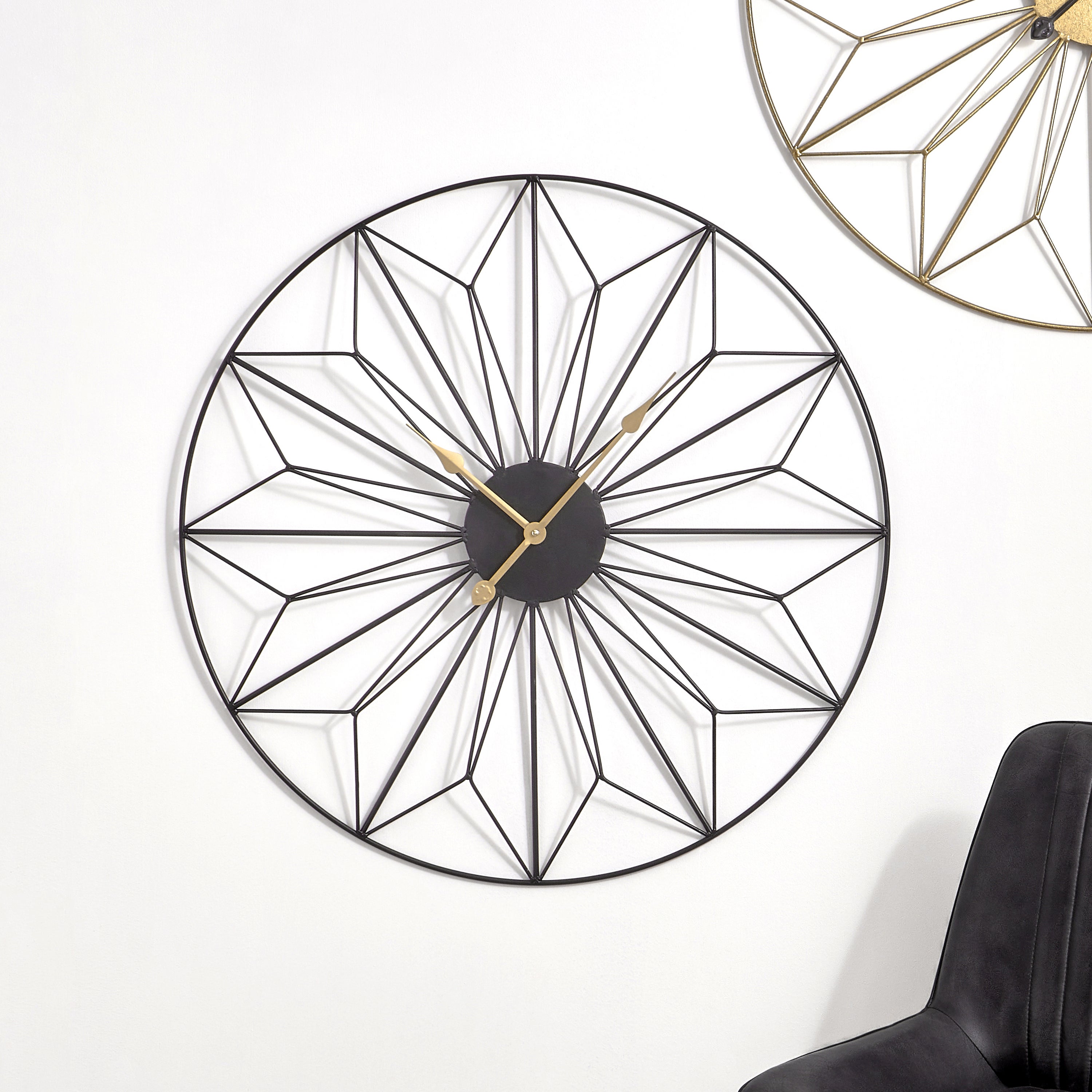 Black And Gold Geo Design Wall Clock 77cm Blackgold