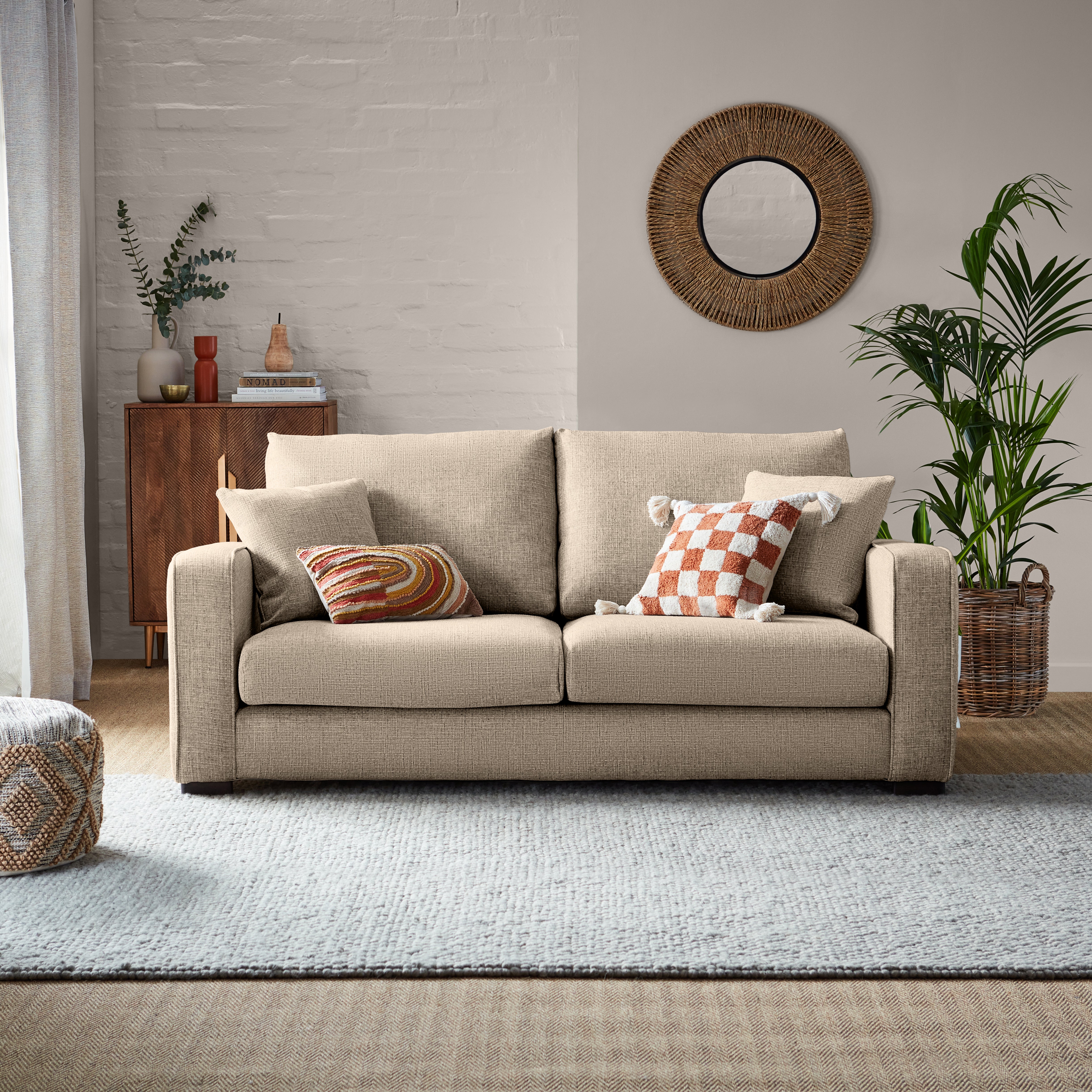 Carson Deep Sit Chunky Weave 3 Seater Sofa Beige