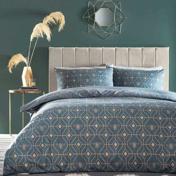furn. Bee Deco French Blue Duvet Cover and Pillowcase Set image 1 of 3