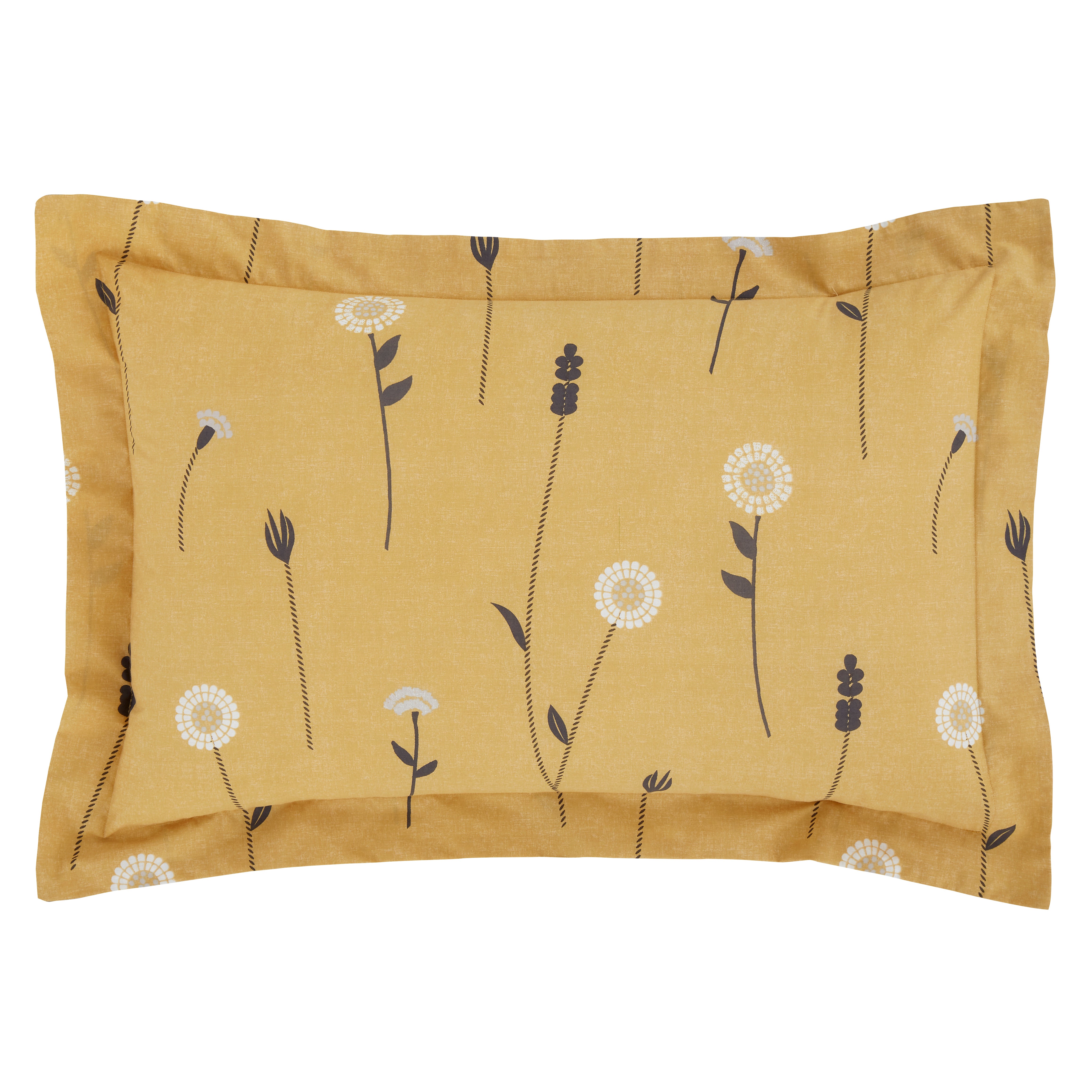 Scandi Floral Grey Oxford Pillowcase Yellowgrey