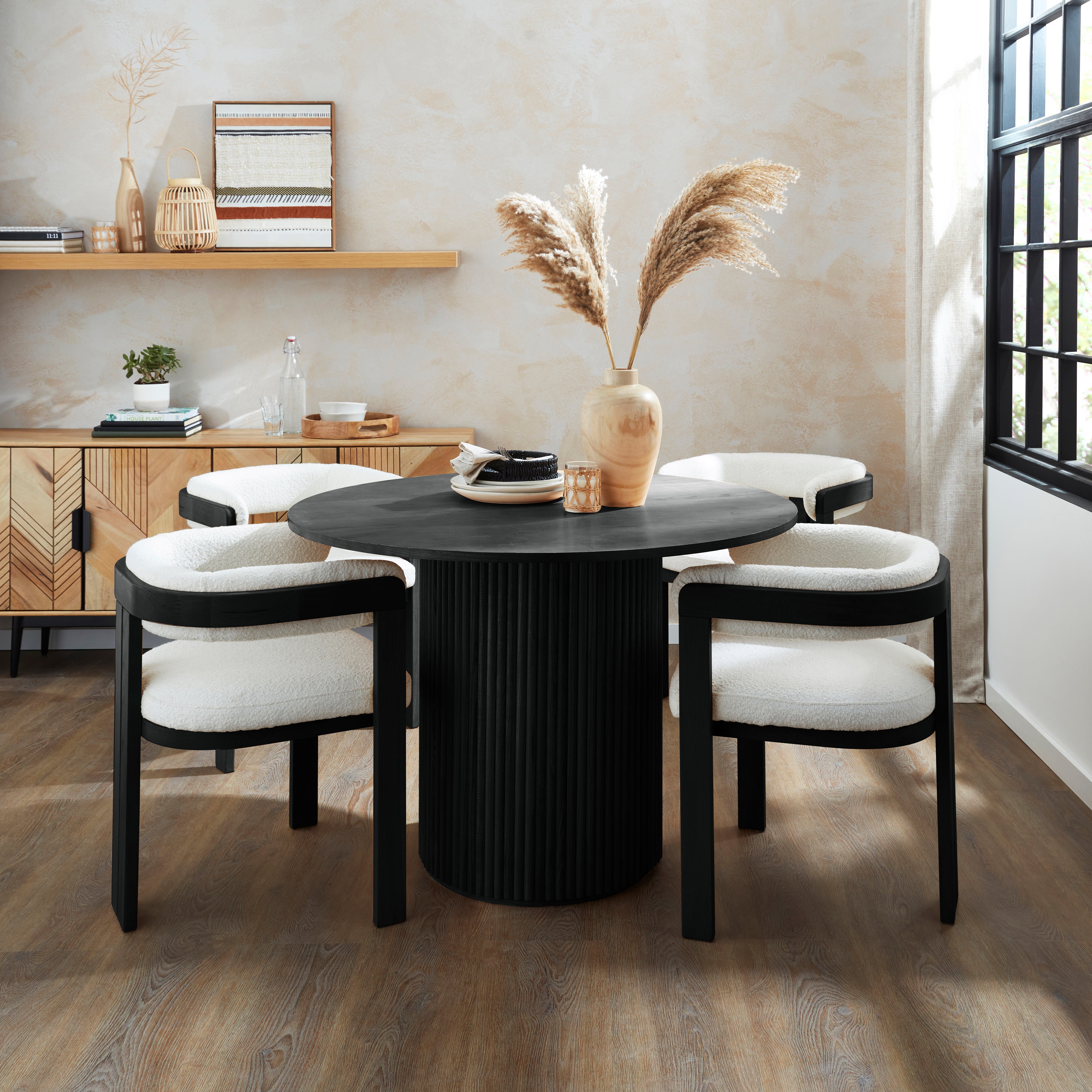 Amari 4 Seater Round Dining Table, Wood Black