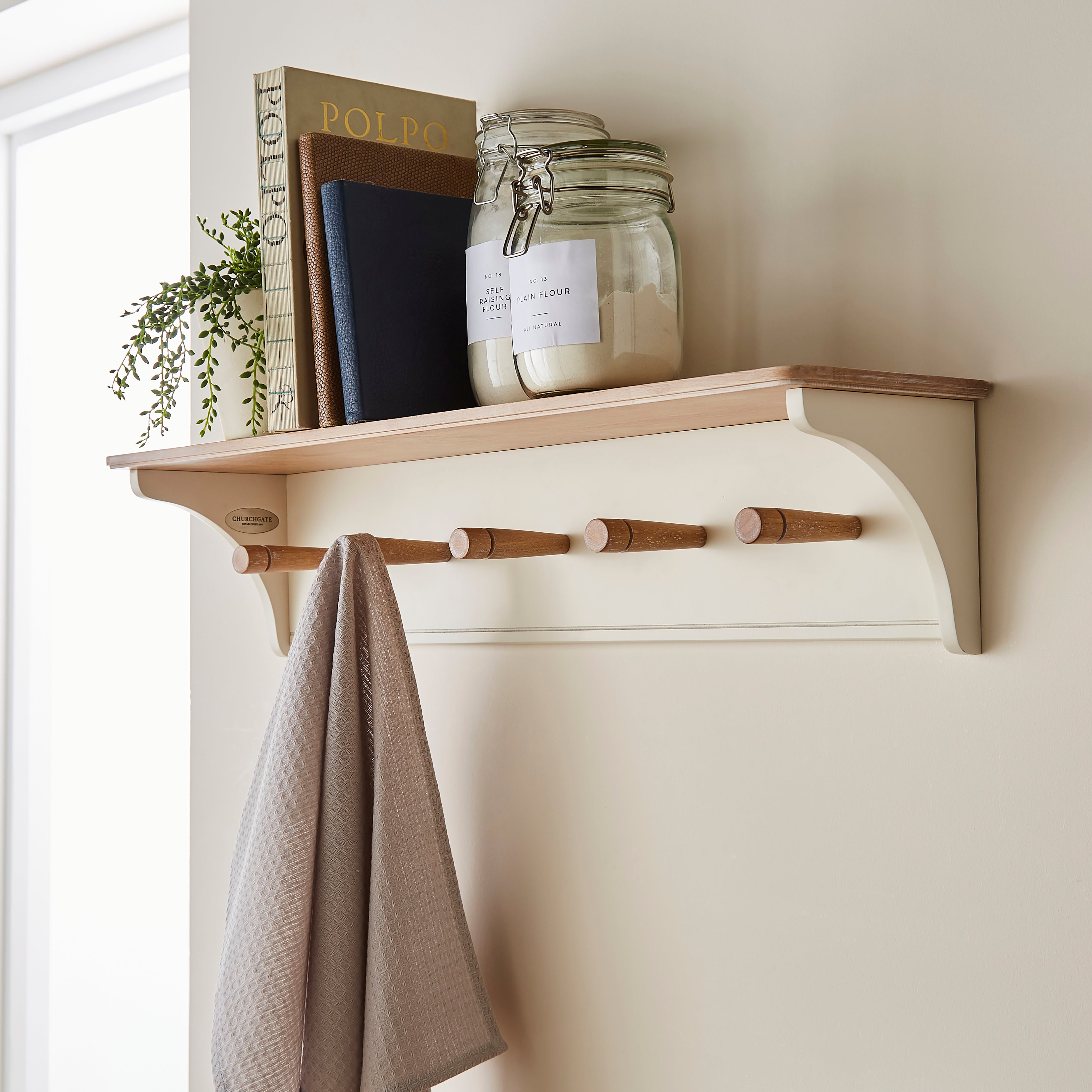 wall shelf with hooks