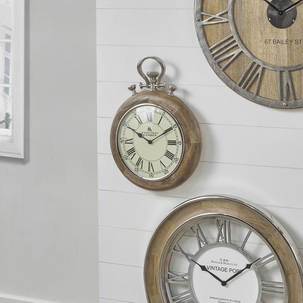 Nickel & Mango Wood Stopwatch Wall Clock image 1 of 5