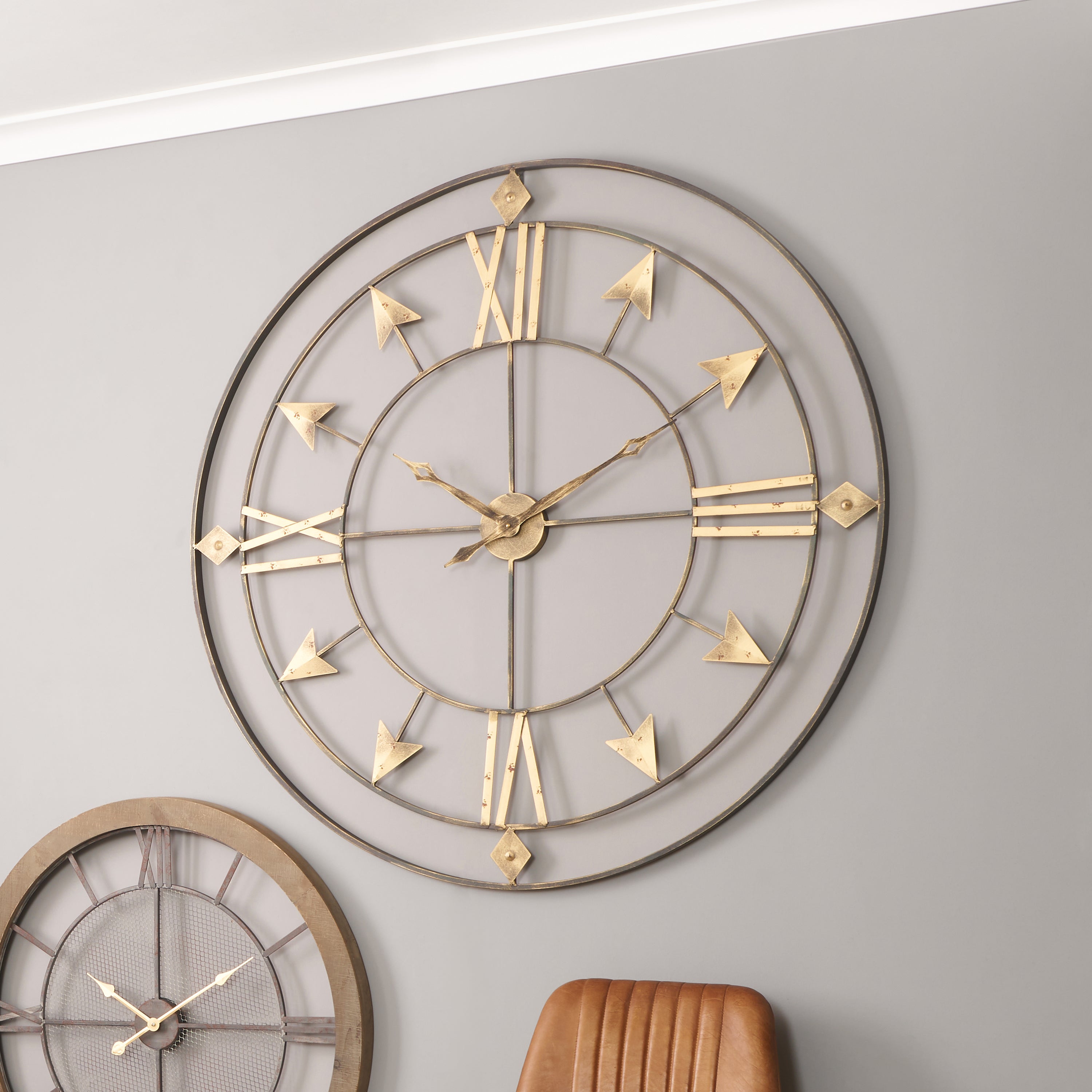 Antique Grey Gold Large Wall Clock 120cm Greygold