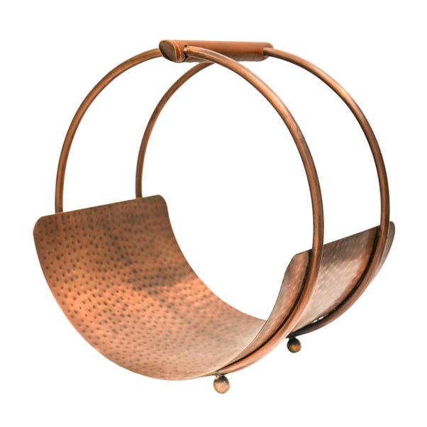 Leather Handle Round Log Holder Copper
