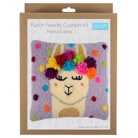 Punch Needle Kit Cushion Festival Llama