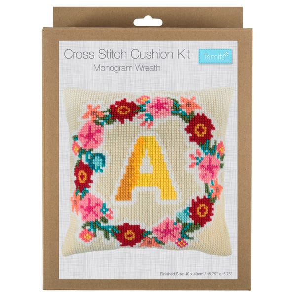 Cross Stitch Kit Cushion Monogram Wreath image 1 of 7