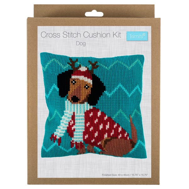 Cross Stitch Kit Cushion Festive Dog image 1 of 5