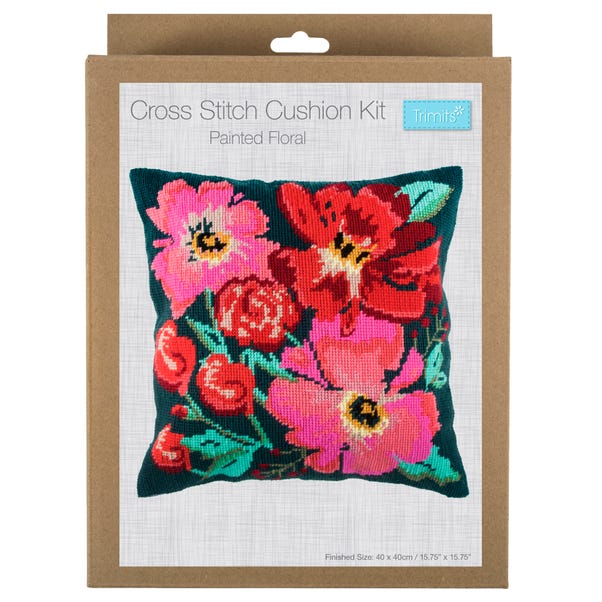 Half Cross Stitch Kit Cushion Painted Flower image 1 of 5
