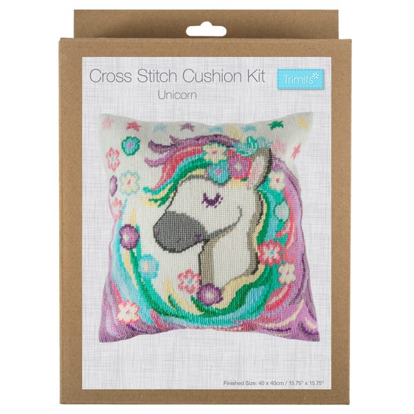 Half Cross Stitch Kit Cushion Unicorn image 1 of 5