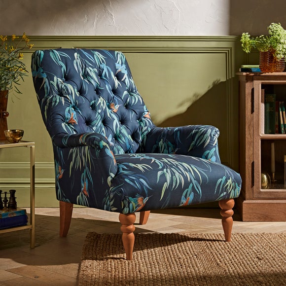 Teal print store accent chair