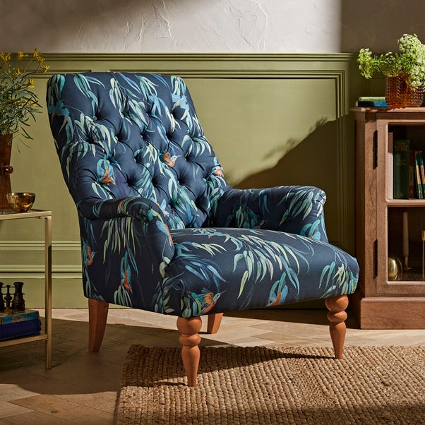 Bibury Button Back Kingfisher Print Occasional Armchair image 1 of 9