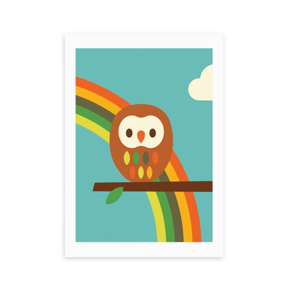 East End Prints Owl and Rainbow Print