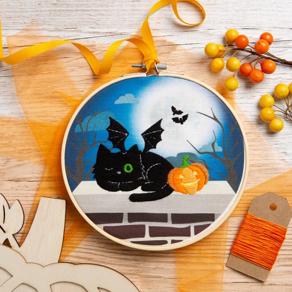 Wool Couture Black Cat Halloween Embroidery Kit  image 1 of 6