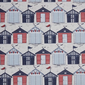 By the Metre Coastal Houses Navy Red Craft Cotton