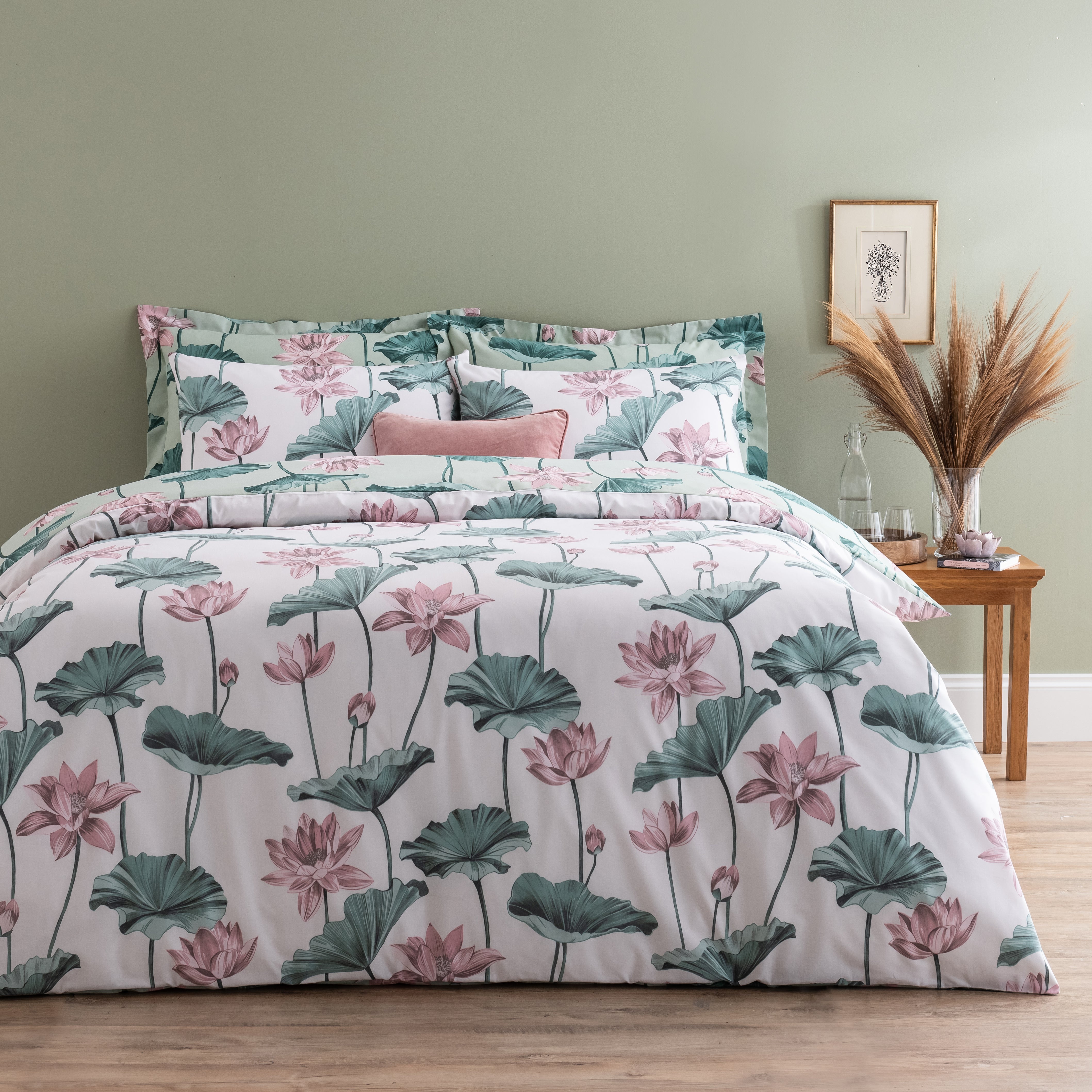 Lilypad Blush Duvet Cover And Pillowcase Set Greenpink