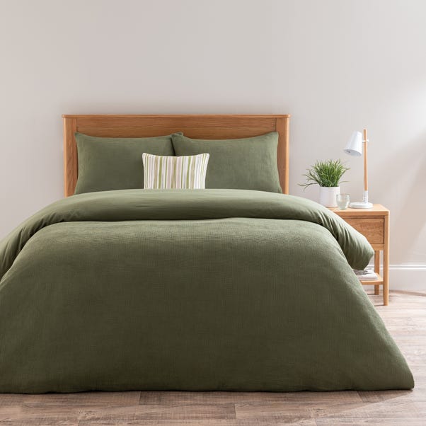 Alston Waffle Olive Duvet Cover and Pillowcase Set