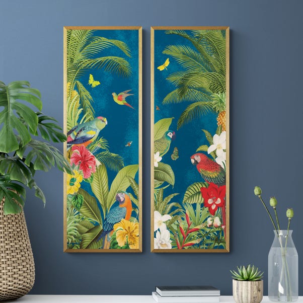 Set of 2 Framed Prints - Parrot Paradise Gold