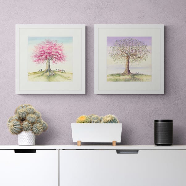 Set of 2 Framed Prints - Catching the blossom / Waiting to Fall White