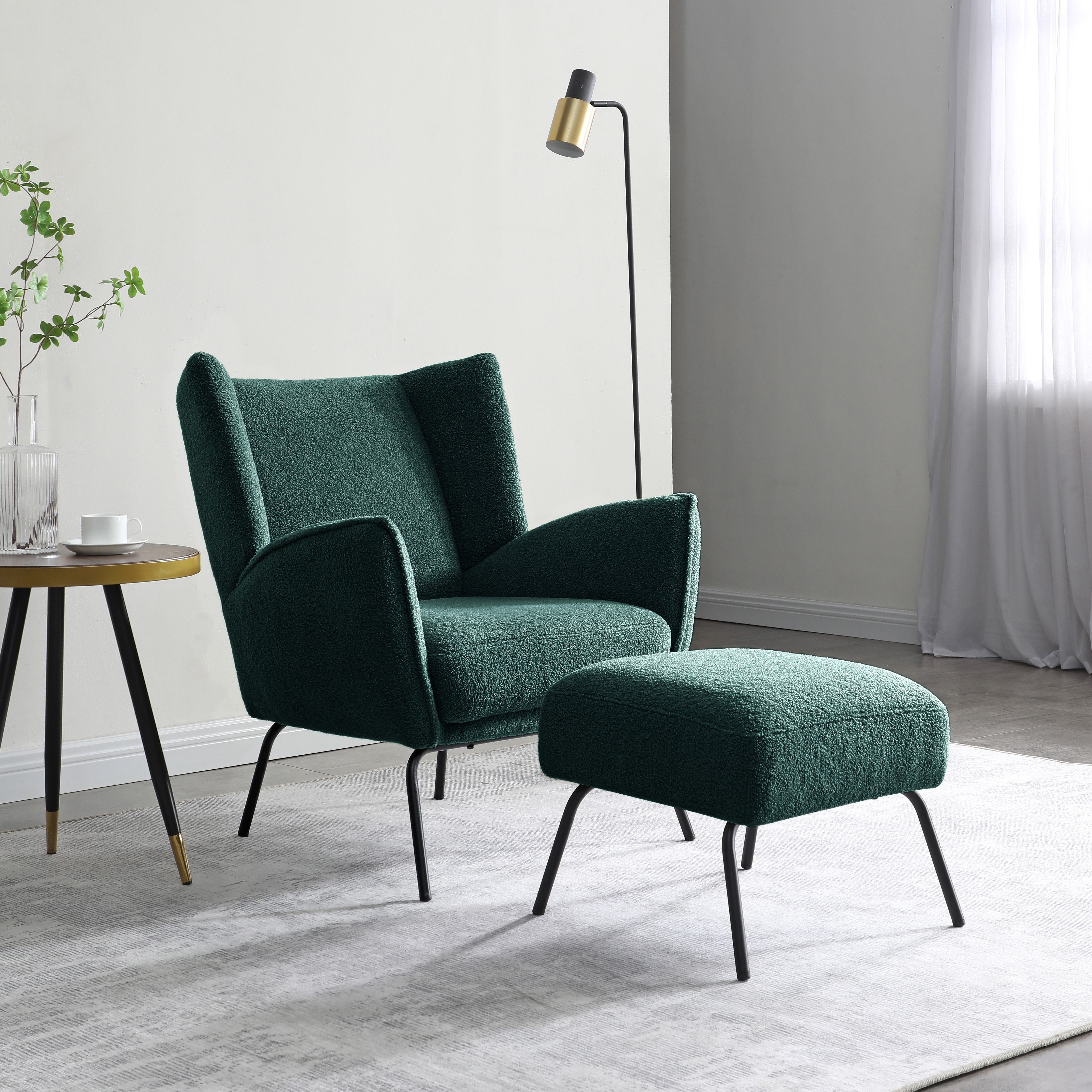 Hana Sherpa Chair With Footstool Forest Green