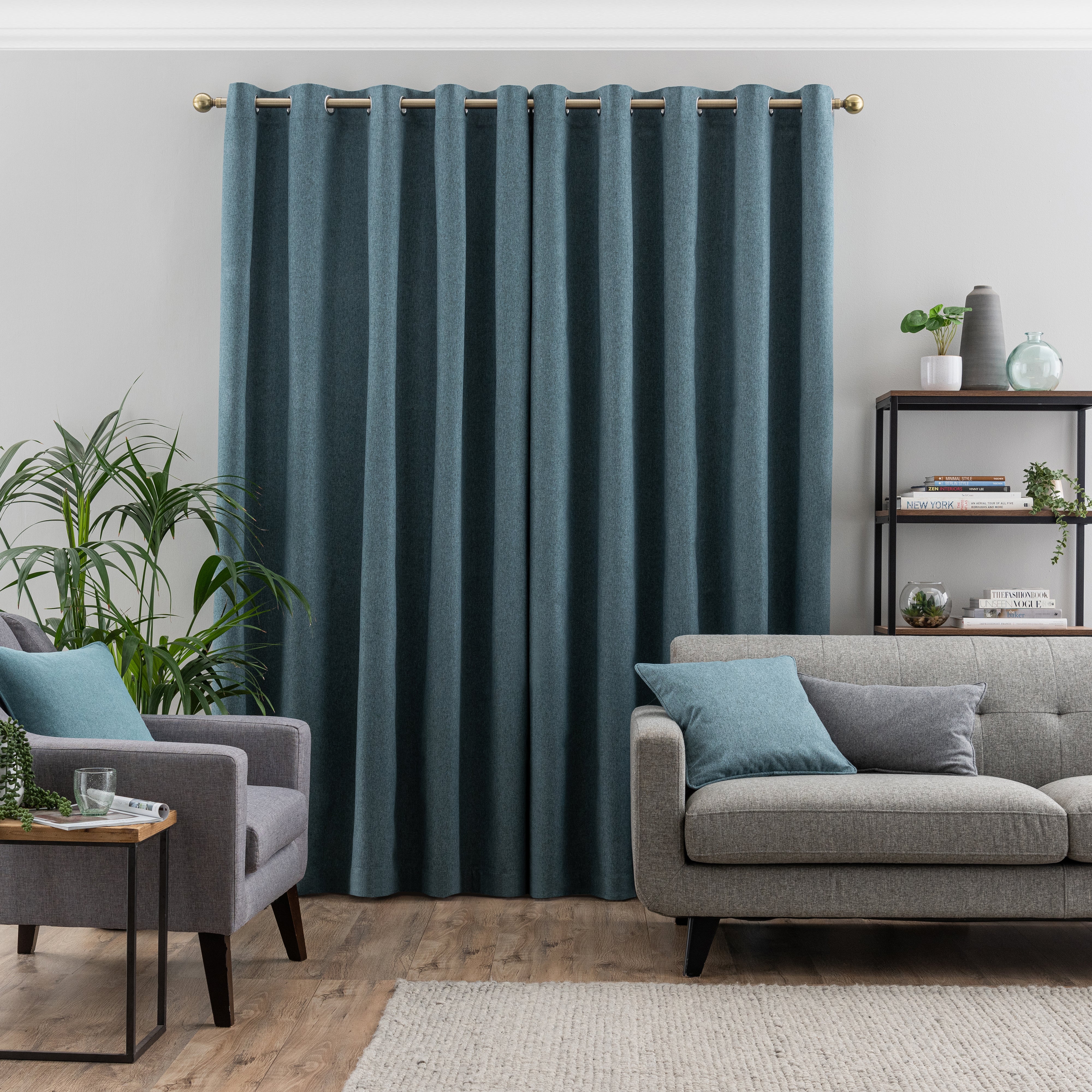 Luna Brushed Pacific Blue Blackout Eyelet Curtains | Dunelm