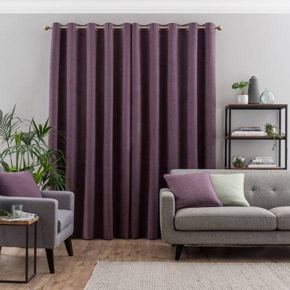 Luna Brushed Thistle Blackout Eyelet Curtains | Dunelm