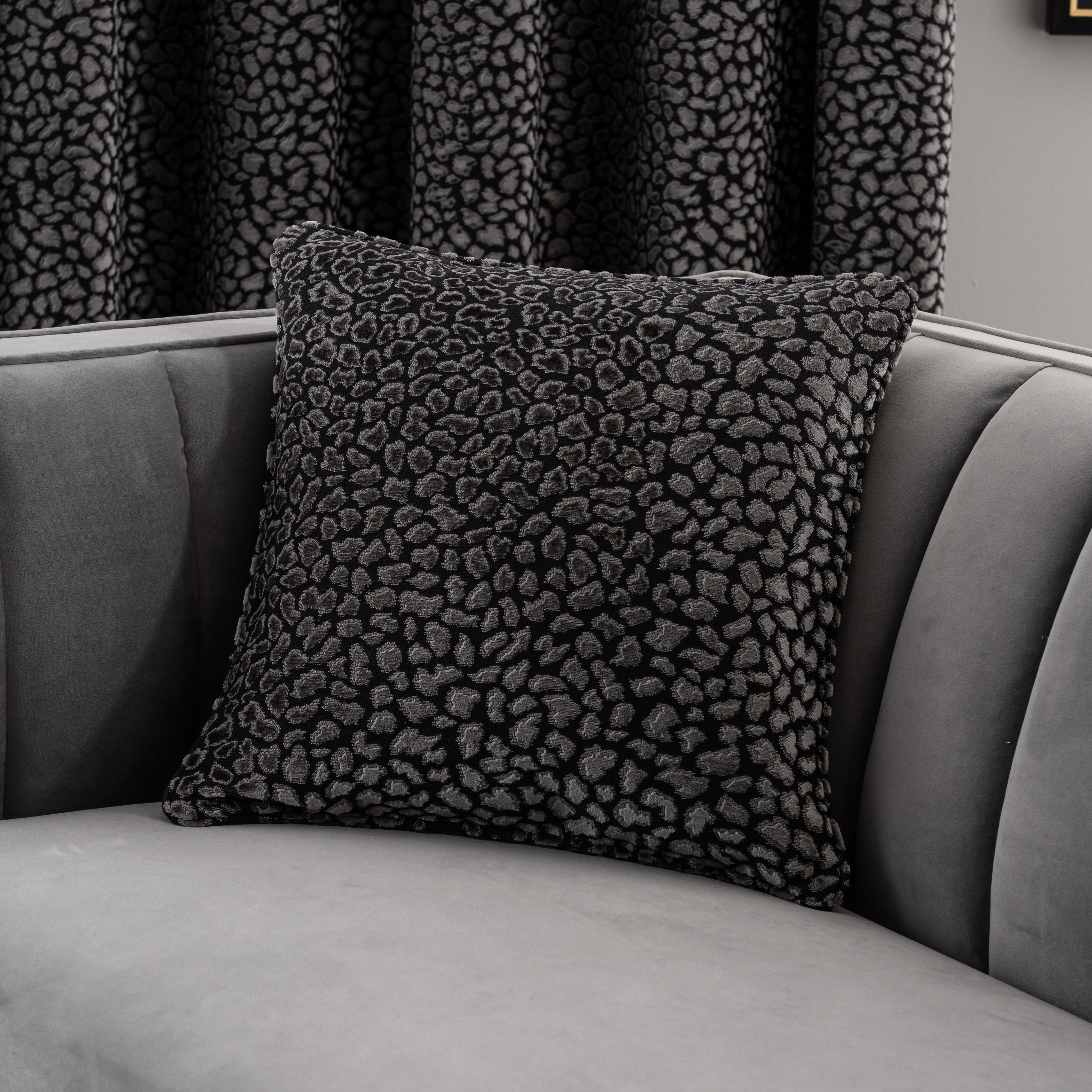 Animal Cut Velvet Cushion Grey
