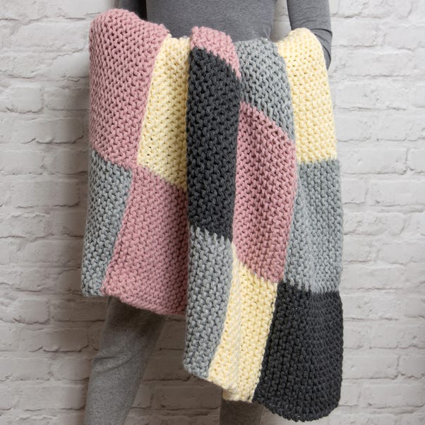 Wool Couture Beginners Multicoloured Chequered Blanket Knit Kit | Dunelm