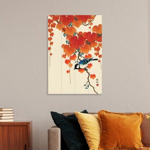 The Art Group Bird And Red Ivy Wooden Wall Art