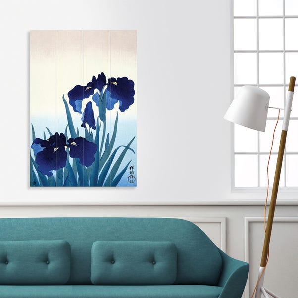 The Art Group Iris Flowers Wooden Wall Art Blue