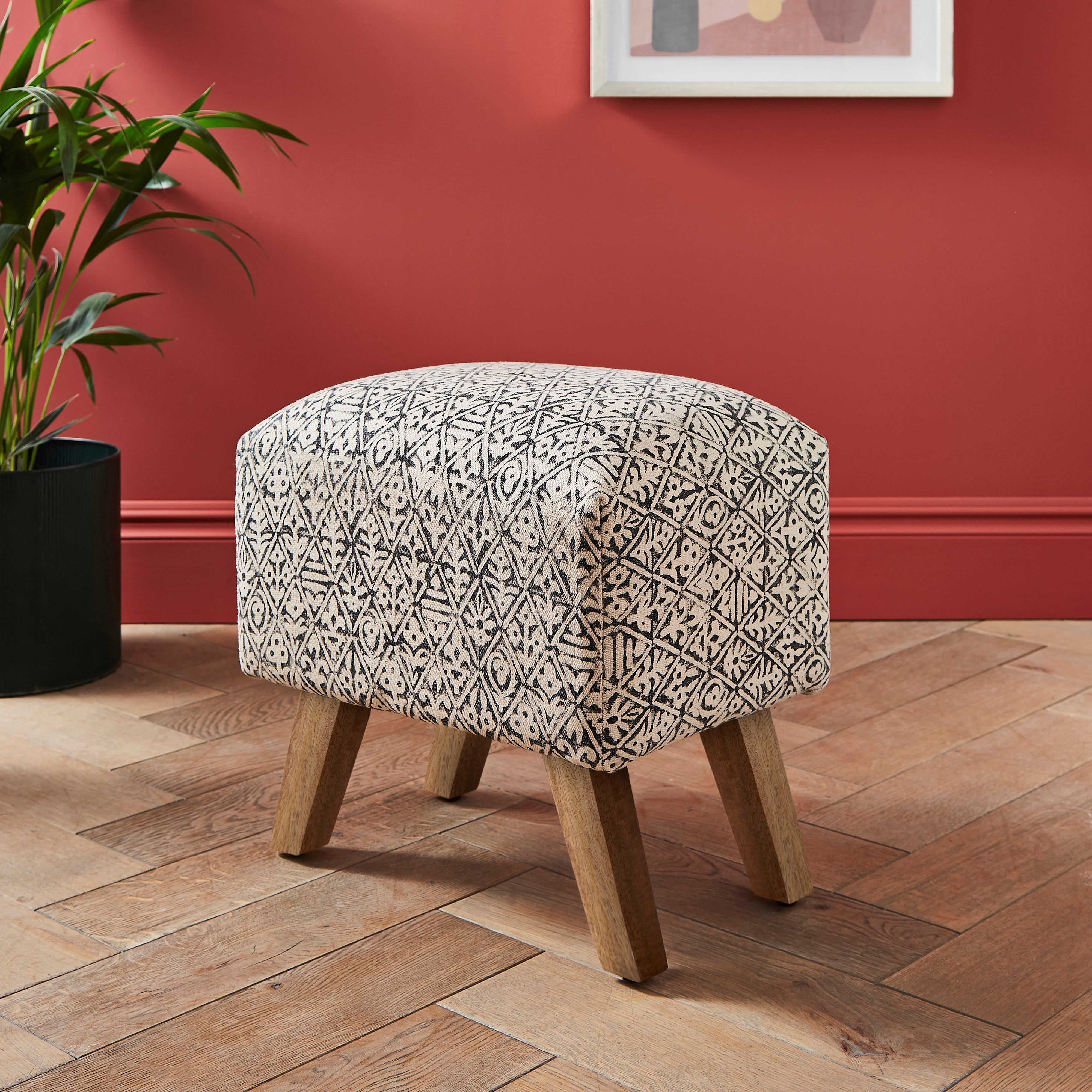 Jaipur Edit Tile Print Footstool Black Black And White