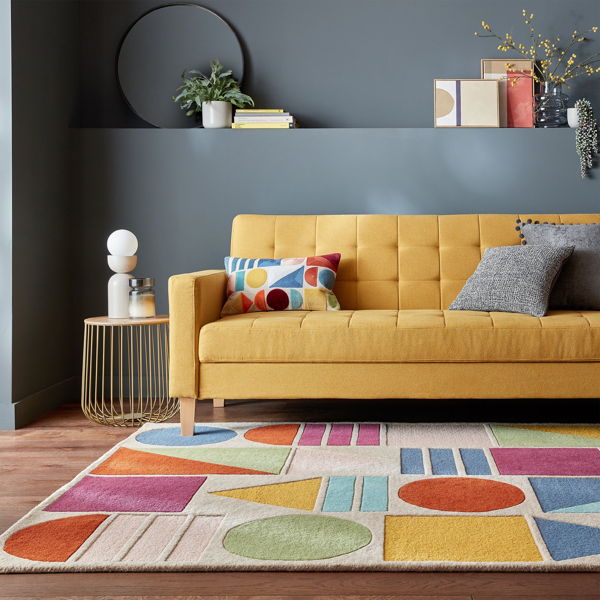 Hex Geometric Wool Rug Multicoloured