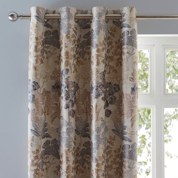 Folk Tree Blue Eyelet Curtains Blue