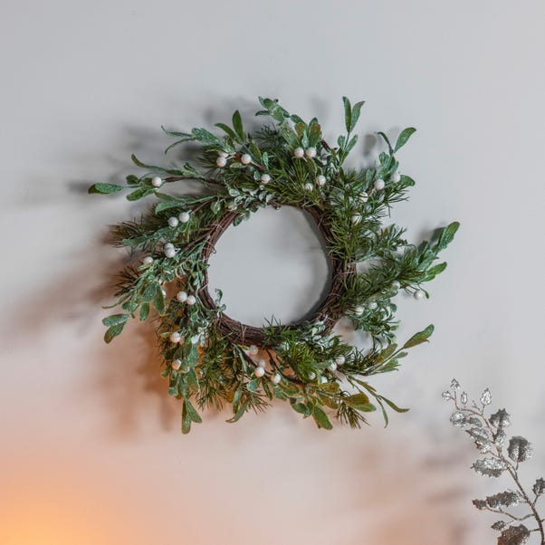 Olive Leaves with White Berries Wreath Green