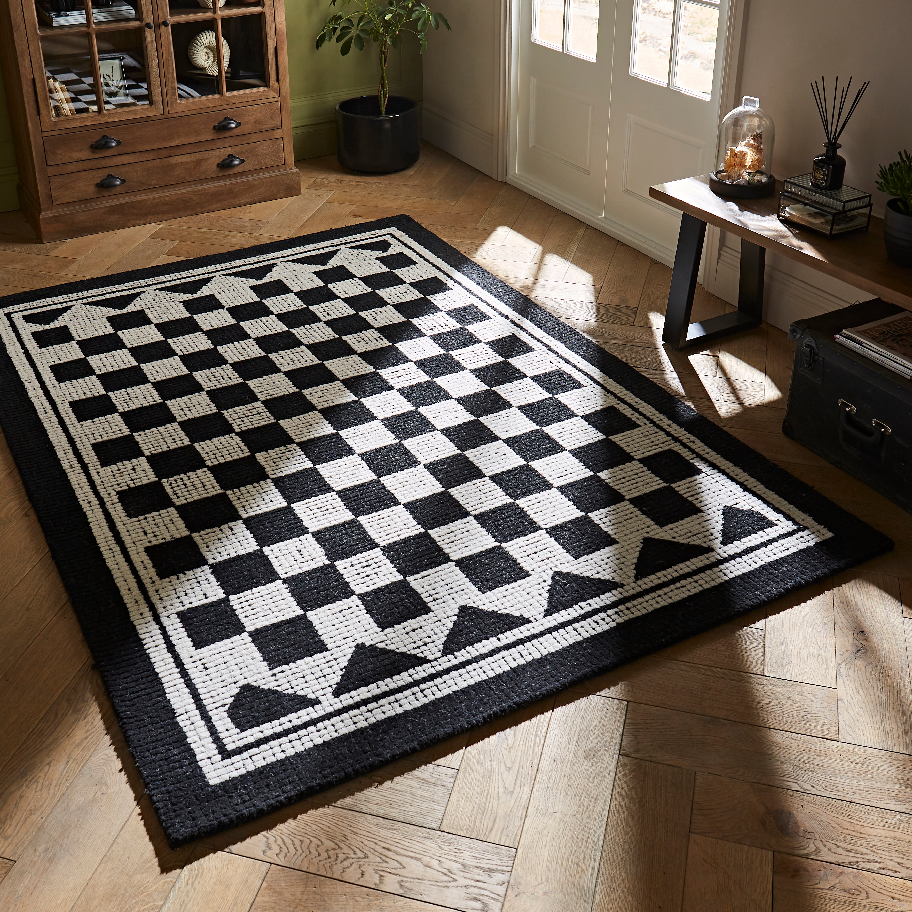 Mosaic Wool Rug Black And White