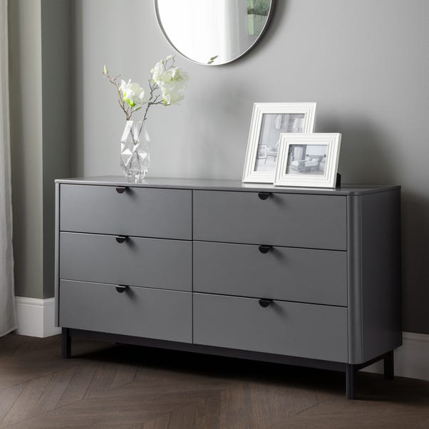 Chloe Wide 6 Drawer Chest, Grey image 1 of 8