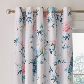 Peacock Floral Pink Eyelet Curtains