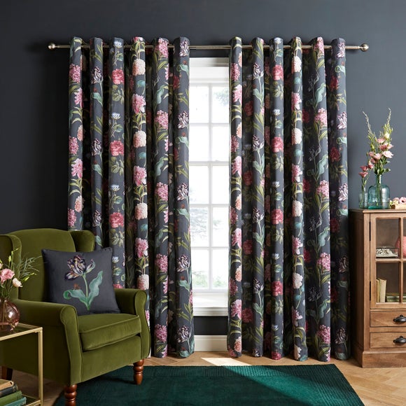Botanical Gardens Charcoal Eyelet Curtains Dunelm