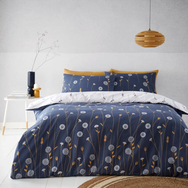 Scandi Floral Navy Duvet Cover and Pillowcase Set image 1 of 5
