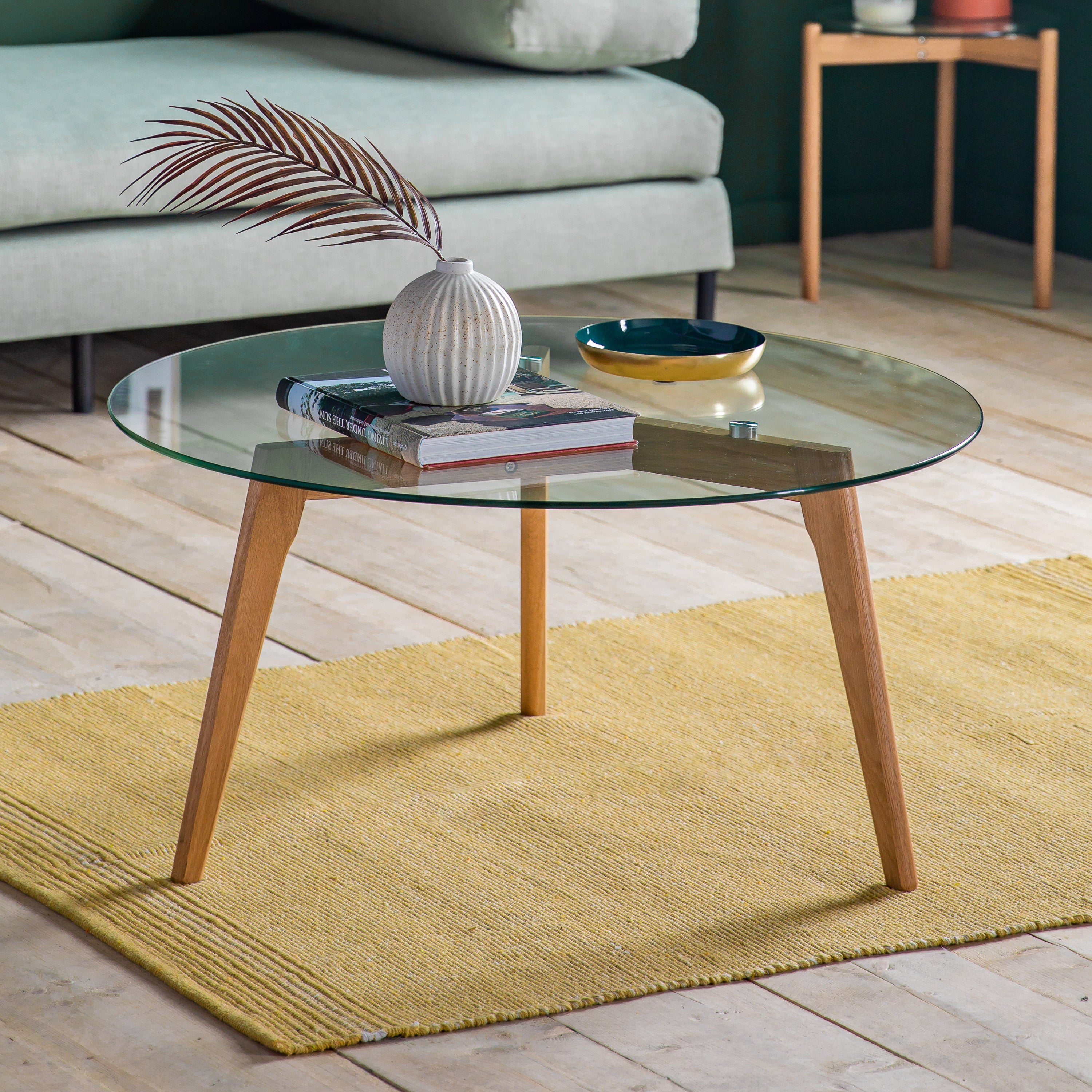 Brea Round Coffee Table, Glass Brown