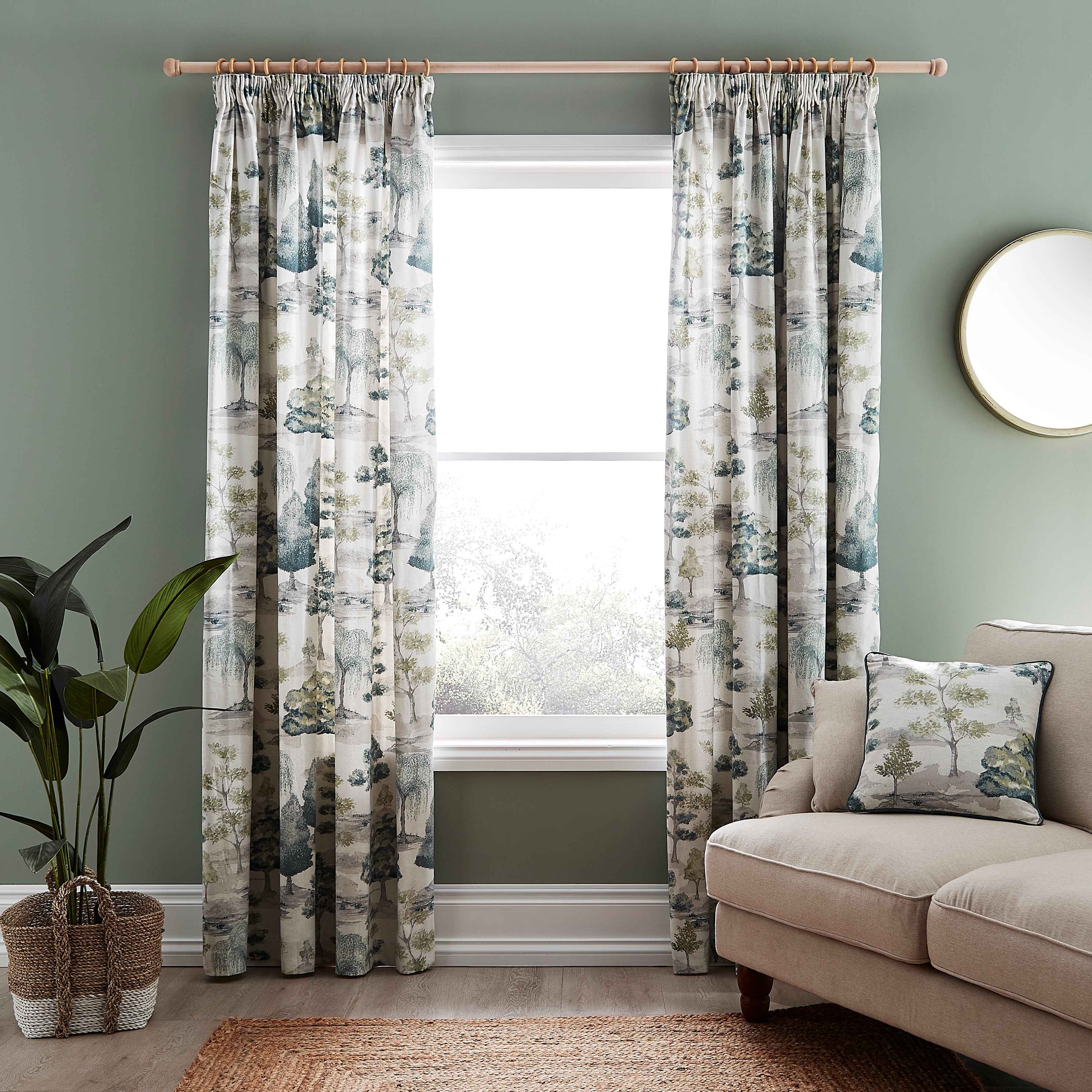 Watercolour Trees Pencil Pleat Curtains | Dunelm